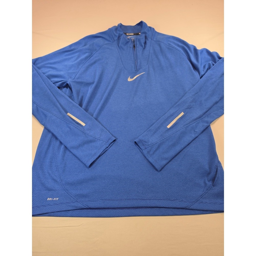 Nike Running Dri-FIT Mens XXL Blue 1/4 Zip Pullover Reflective Long Sleeve Shirt